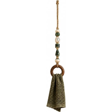 Porte-serviette décoratif avec perles et anneau en bois – Pour salle de bain ou cuisine – Style bohème/ferme (1/5)