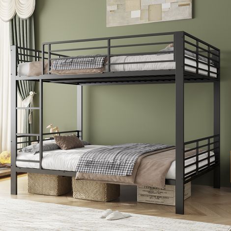 Lit superposé adulte 140x200 cm en métal noir, gain de place pour chambre, FloraGrace (1/5)