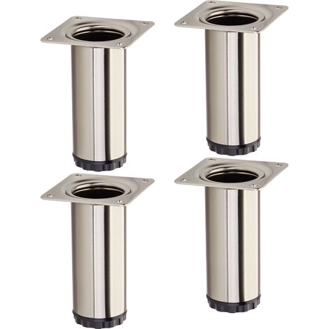 4er Pack - Möbelfuß BRAVO Höhe 100 mm (+ 10 mm) Ø 40 mm Edelstahloptik höhenverstellbarer Schrankfuß aus Stahl Stützfuß belastbar bis 50 kg von SOTECH