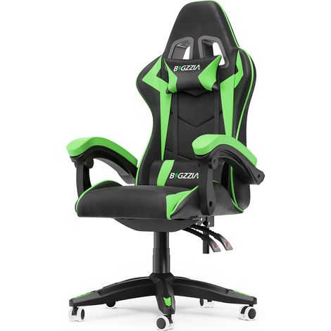 Xhomrattan – Chaise gaming ergonomique inclinable 90°-155° – Cuir PU, appui-tête et coussin lombaire amovibles – Charge max 110 kg – Roulettes 360° - Vert