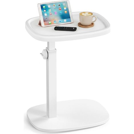 Table d'Appoint, en Forme de C, Bout de Canapé, pour Petit Espace, Réglable en Hauteur, pour Salon, Chambre, 30 x 40 x 69 cm, Blanc Nuage et Blanc Mat LET363W101 (1/5)