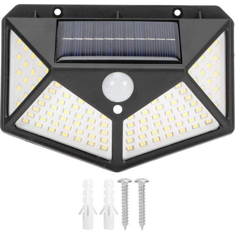 Lumière de capteur 100LED, technologie de contrôle d'induction du corps humain à économie d'énergie lumineuse à 4 côtés, applique murale solaire, pour porte d'entrée extérieure (1/5)