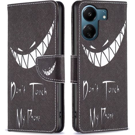 Custodia a libro per Xiaomi Redmi 13C / Poco C65, con portafoglio e scritta "Non toccare il mio telefono", colore nero. (1/5)