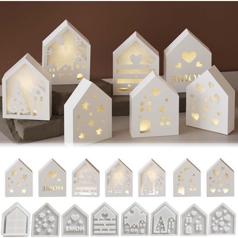 8 Silikonformen Häuser Gießformen, Häuser Silikonformen, Kerzenformen zum Gießen, Häuser Gießform, Haus Kerzenhalter Gießform, DIY Silikonform Häuser mit Herzen (1/5)