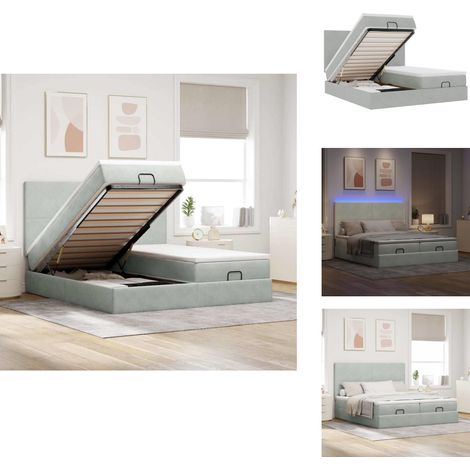 Cadre de lit ottoman et matelas gris clair 180x200cm velours - Lit Ottoman - Lits Ottomans - Cadre De Lit - Cadre De Lit Avec Rangement (1/5)