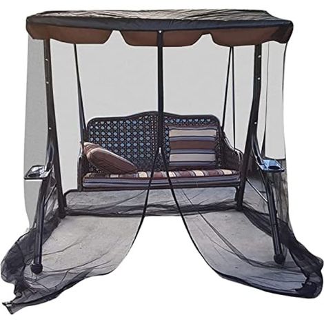 Balancelle d'extérieur avec moustiquaire et toit imperméable Noir 3 places 125 x 205 x 205 cm (1/5)