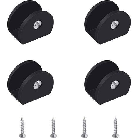 Ineasicer Pince à Verre, 4 Pièces de Support d’Étagère en Verre Support Tablette Verre Noir, Fixation Tablette Verre Réglable, Demi-Rondes, en Alliage d'Aluminium, Pour Verre de 6 à 8 mm d'Épaisseur (1/5)