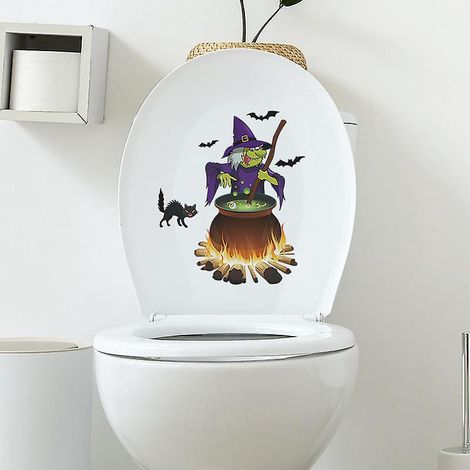 2pcs Autocollant Cartoon Black Cat Witch Soup Toilet Sticker, Sticker Mural Drle Pour Wc, Salle De Bain, Cuisine, Pvc (1/5)