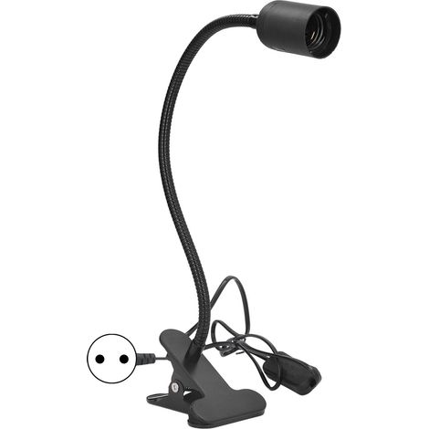 E27/E26 Lampenfassung mit Universalklemme und flexiblem Schwanenhals, lange Klemmfassung für Schreibtischlampe, schwarzer einarmiger Lampenkopf (Leuchtmittel nicht enthalten, 100-240 V, europäischer S (1/5)