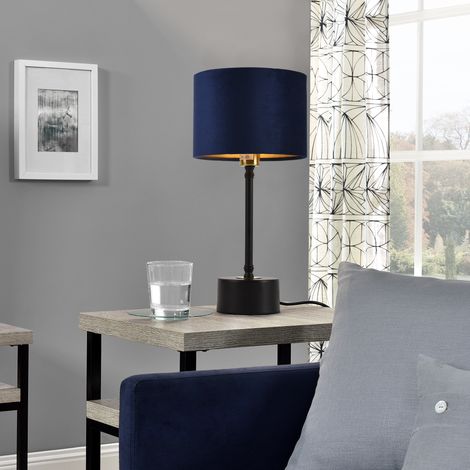 Lampe de Bureau Deventer Métal Flanelle E14 39 cm Noir Cuivre Bleu [lux.pro] (1/5)