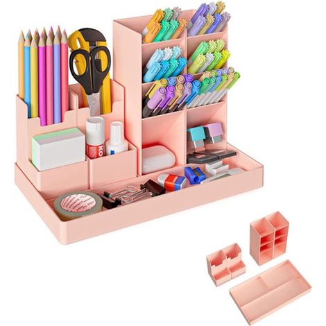 Portapenne con 13 scomparti, organizer da scrivania, astuccio per penne, sistema di stoccaggio in plastica rimovibile, vassoio per lettere, accessorio da scrivania, verdure (1/5)