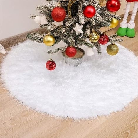 Jupe de sapin de Noël blanche en fausse fourrure - KAGOLOW - 90 cm - Double couche - Trois attaches Velcro - Ouverture (1/4)