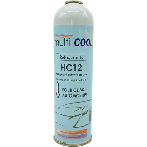Multitanks – Canette réfrigérant MULTICOOL 12a – Remplace R12, R134a, 1234yf – 420g – Filetage 1/2 ACME – Haute pureté propane/isobutane