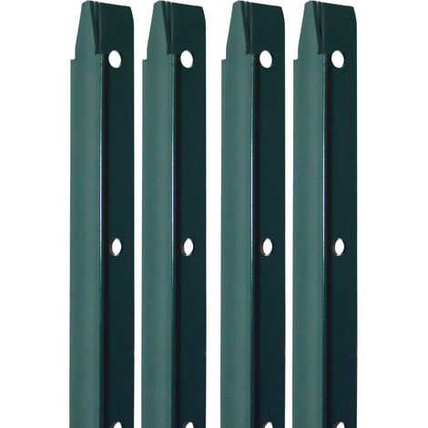 Lot de 4 piquets de fixation en T pour grillage, clôture de jardin, Acier plastifié - 2,25 m - Vert - Linxor (1/4)