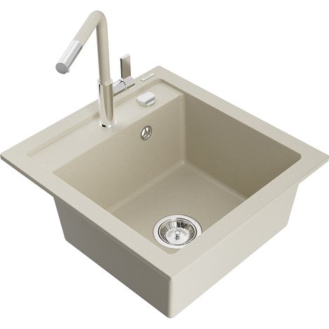 Mexen Vito 1-Becken-Granit-Spüle mit Mischbatterie Flora, Beige - 6503-69-670401-09 (1/5)