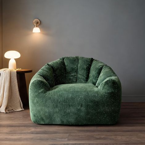 Pouf poire rond en flanelle verte ergonomique 86,3 x 99 x 64,7 cm (1/5)