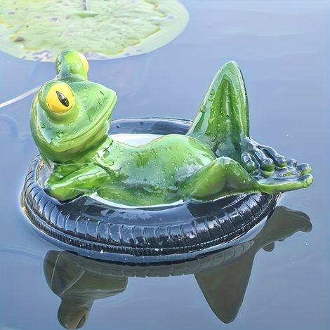 Étang extérieur flottant mignon rame grenouille statue décoration aquarium ornement a