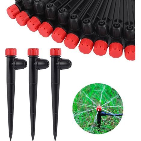 50 Pack 360 Degree Adjustable 5" Drip Irrigation Spotlights with Stake for 1/4" Drip Irrigation Tubing for Garden Irrigation System (50 Red Droppers)