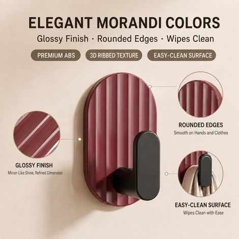 Crochet mural sans perçage couleur bordeaux style morandi
Patère adhésive invisible à forte capacité de charge
Accessoire de rangement pour entrée et salle de bain (1/3)