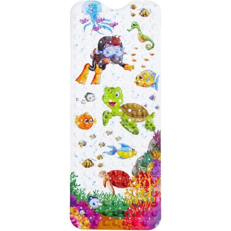Tapis de bain pour bébé pour baignoire pour enfants, 40 x 16 pouces, tapis de douche antidérapant avec trous de drainage et ventouses, lavable en machine, tortue (1/5)