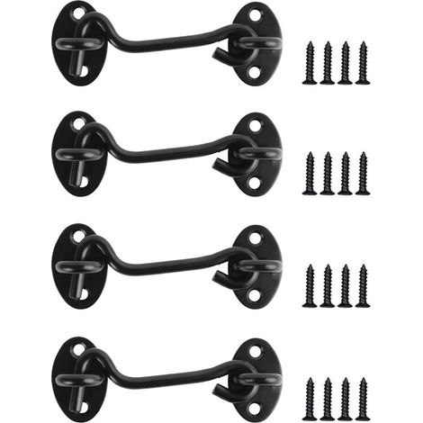 4 Pièces Loquet Porte Noir, Crochet Fermeture Porte, Crochet Cabine, Crochet de Fenêtre en Acier Inoxydable pour Porte Coulissante Armoire Cabanon Garage Jardin Porte de Grange (3 Inch) (1/5)