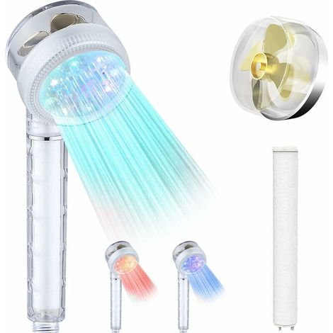 royaluxe - Douchette à Main Haute Pression, Pommeau de Douche à Hélice Handheld Douchettes avec Filtre PP Coton, 3 Couleurs Contrôle de la Température, Turbocompressé à Haute (1/5)