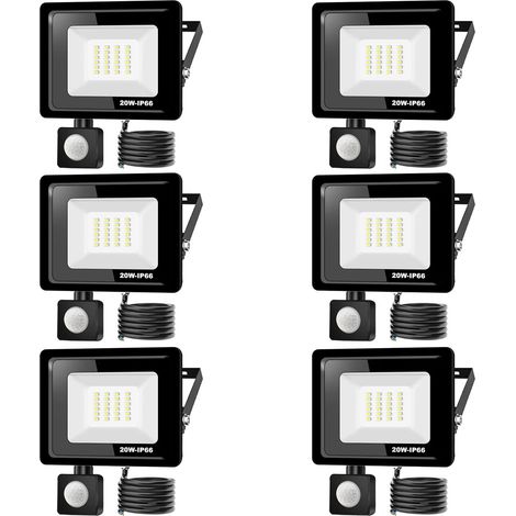 6PACK - 20W Projecteur LED détecteur de mouvement,Blanc Froid (6000K) 2000LM Projecteur LED Exterieur Avec Detecteur Imperméable IP66 Projecteur LED exterieur de sécurité pour, garage, couloir (1/5)