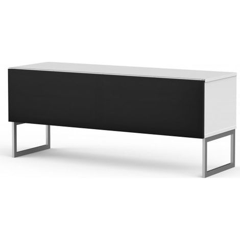 Meuble TV tissu acoustique noir et mélaminé blanc Modena 120cm (1/5)