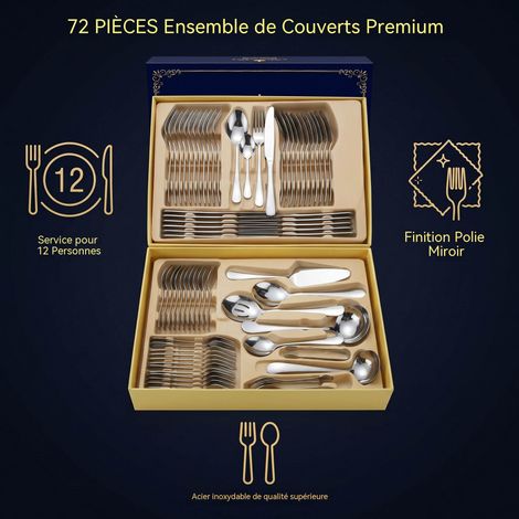 Ensemble de 72 pièces coffret cadeau vaisselle couteau et fourchette cuillère Hôtel Western steak couteau et fourchette - argent