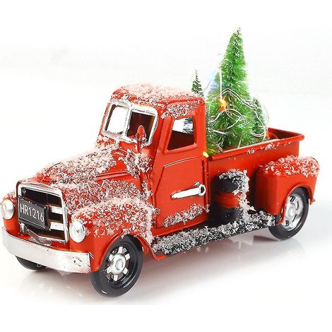 Camion rouge rétro de 3 kg, décoration de Noël, modèle réduit en métal rouge fait main. (1/4)