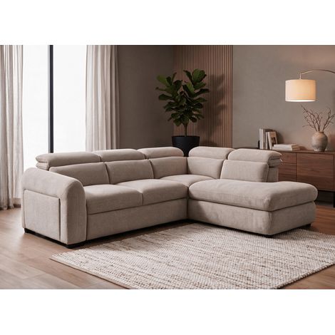 Canapé d'angle convertible avec coffre en velours texturé taupe (1/5)