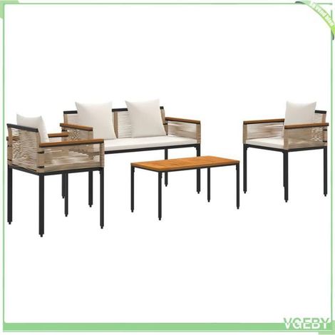 Ensemble de meubles d'extérieur - FAF EICY - 42025228 - Beige et blanc crème - Rotin PE - Coussins 3D déhoussables (1/5)