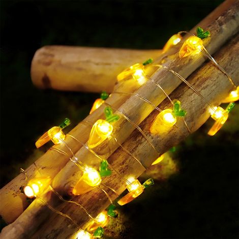 Guirlande Lumineuse Carotte - 4 Pièces - LED 3000 K - Cuivre Flexible - Décoration Pâques Intérieur Extérieur - 300 cm - Alimentation Piles AA (1/5)