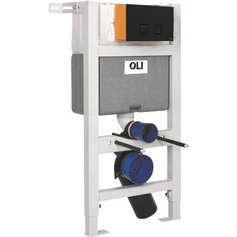OLI Expert Plus Mechanical Low Height Concealed Cistern with Wall Frame and Basal Black Soft Touch Dual Flush Plate with Square Buttons