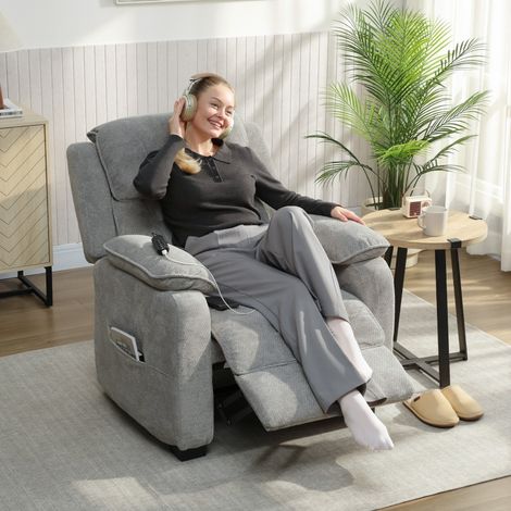 Fauteuil relax électrique fauteuil inclinable port USB repose-pieds poches latérales télécommande 86x90x103cm gris clair (1/5)