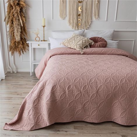 Jeté de lit, couvre-lit, ornements, 220 x 240 cm, jeté de canapé, couverture de jour, couverture de lit, couverture de lit matelassée, couvre-lits (rose poudré) (1/5)