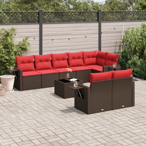 9-teiliges Gartensofa-Set mit Kissen, braun, Polyrattan (1/5)