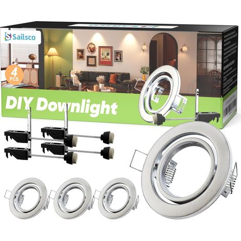 Spot Encastrable GU10 Set Cadres de Montage pour Spot Encastrable,Spots de Plafond en Acier Blanc Orientable 60°,Rond Plat Cadre d'Encastrement 70mm pour Intérieur,230V,Blanc,Lot de 4 (1/5)