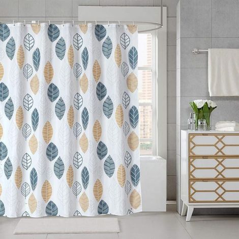 Rideau de Douche Imperméable en Polyester, Motif Tropical Feuilles et Fleurs Géométrique, Tissu Salle de Bains Anti-Moisissure, avec 12 Crochets Inclus, 180x180 cm, Décoration Sèche-Rapide (1/4)