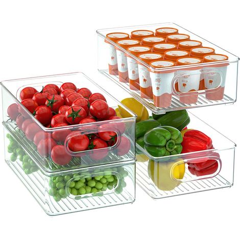 4 Pack Large Pantry with Handle, Clear Storage Containers for Kitchen, Refrigerator, Cupboards, Pantry, BPA Free (1/5)