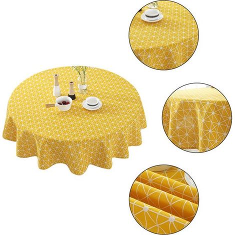 Mantel redondo, Mantel de algodón lavable, Cubierta redonda para mesa de restaurante de 120 x 120 cm, cocinas, cenas festivas, etc, Amarillo (1/5)