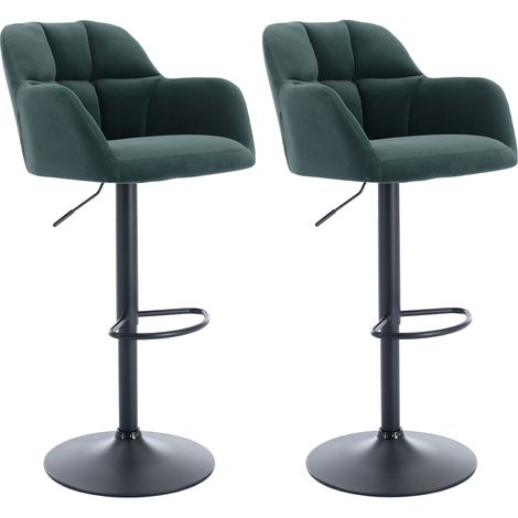 Wahson Taburetes altos Juego de 2, Modernas Sillas en Terciopelo para Mostrador, Taburetes Giratorios para Cocina Bar Doméstico o Restaurante, Verde