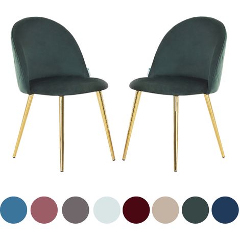Juego de 2 Sillas de Comedor Lucia de Terciopelo - Sillas de Comedor Modernas Tapizado Respaldo Curvo con Patas de Madera - Verde (1/5)