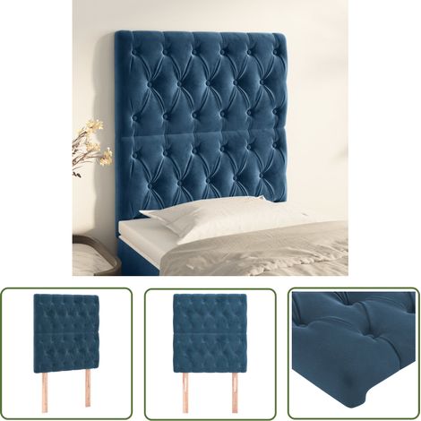 The Living Store Têtes de lit 2 pcs Bleu foncé 80x7x78/88 cm Velours - Tête De Lit - Literie - Meuble De Chambre - Velours - Têtière De Lit (1/5)