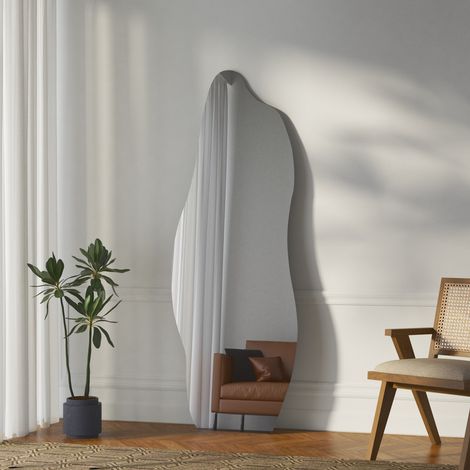 Boromal Standspiegel 60x165cm groß Asymmetrischer Ganzkörperspiegel, Wandspiegel Asymetrischer Wandmontage Standspiegel für Ankleidezimmer, Schlafzimmer, Wohnzimmer, Badezimmer (1/5)
