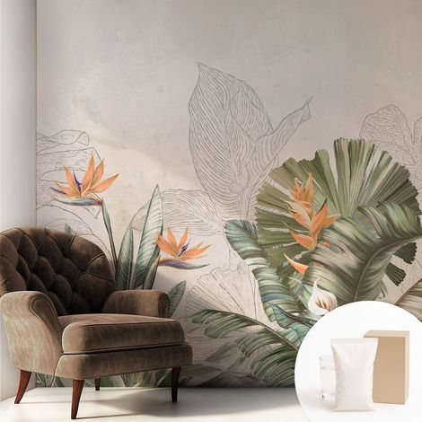 Tapete Vliestapete mit Kleber - Fototapete mit Motiv - Wandtapete modern - Wandgestaltung Tropische Blumen 250x250 cm (1/5)