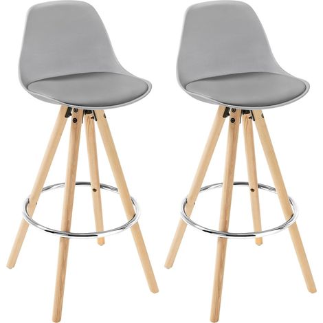 WOLTU 2 x Taburete de Bar con Respaldo Marco de Madera Maciza Imitación de Cuero para Cocina Bar Paquete de 2 Unidades Gris (1/5)