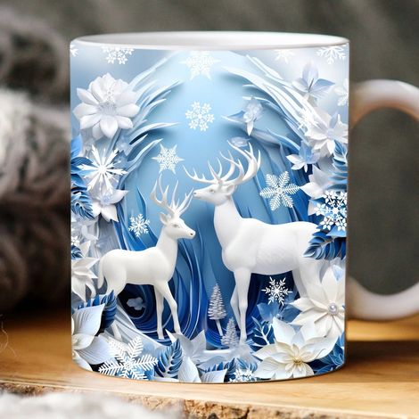Tasse De Noël - Tasse En Céramique Avec Motif Gonflé De Bonhomme De Neige Ou Père Noël - Pour Café Thé Chocolat Chaud - 350 Ml - 1 Pièce (1/5)