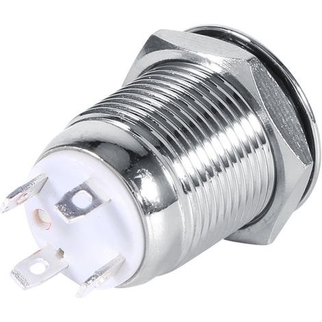 Bouton-poussoir momentané de 12 mm en métal, étanche, pour montage encastré, 4 pôles, LED 3 V (blanche).