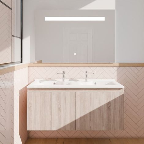 Meuble PROLINE 120 cm avec plan double vasque et miroir Elégance ht80- Bois- Plan vasque en Résine